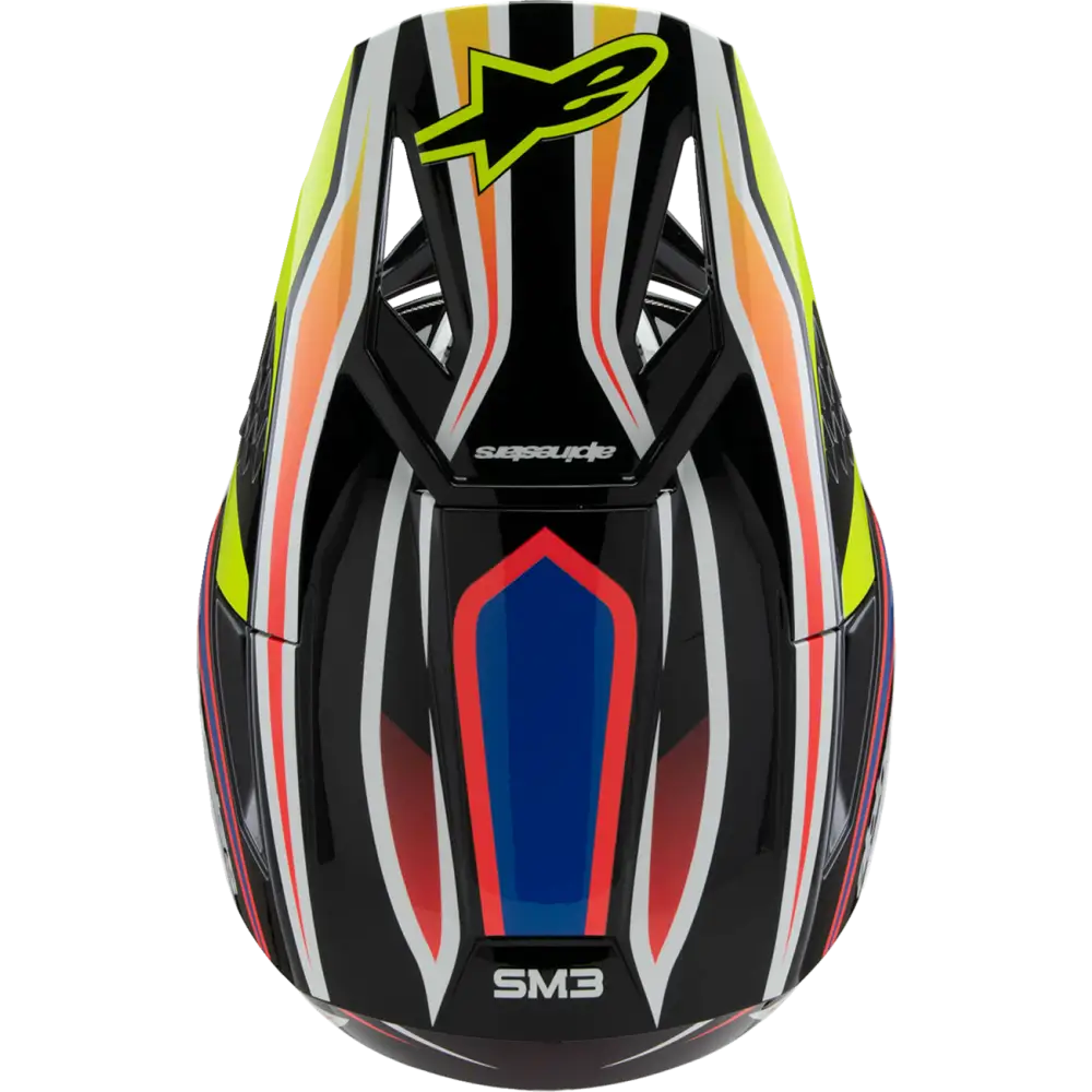 ALPINESTARS Youth SM3 Helmet - Wurx - Gloss Black/Yellow Fluo/Blue/Red Large 8302025-1574-YL