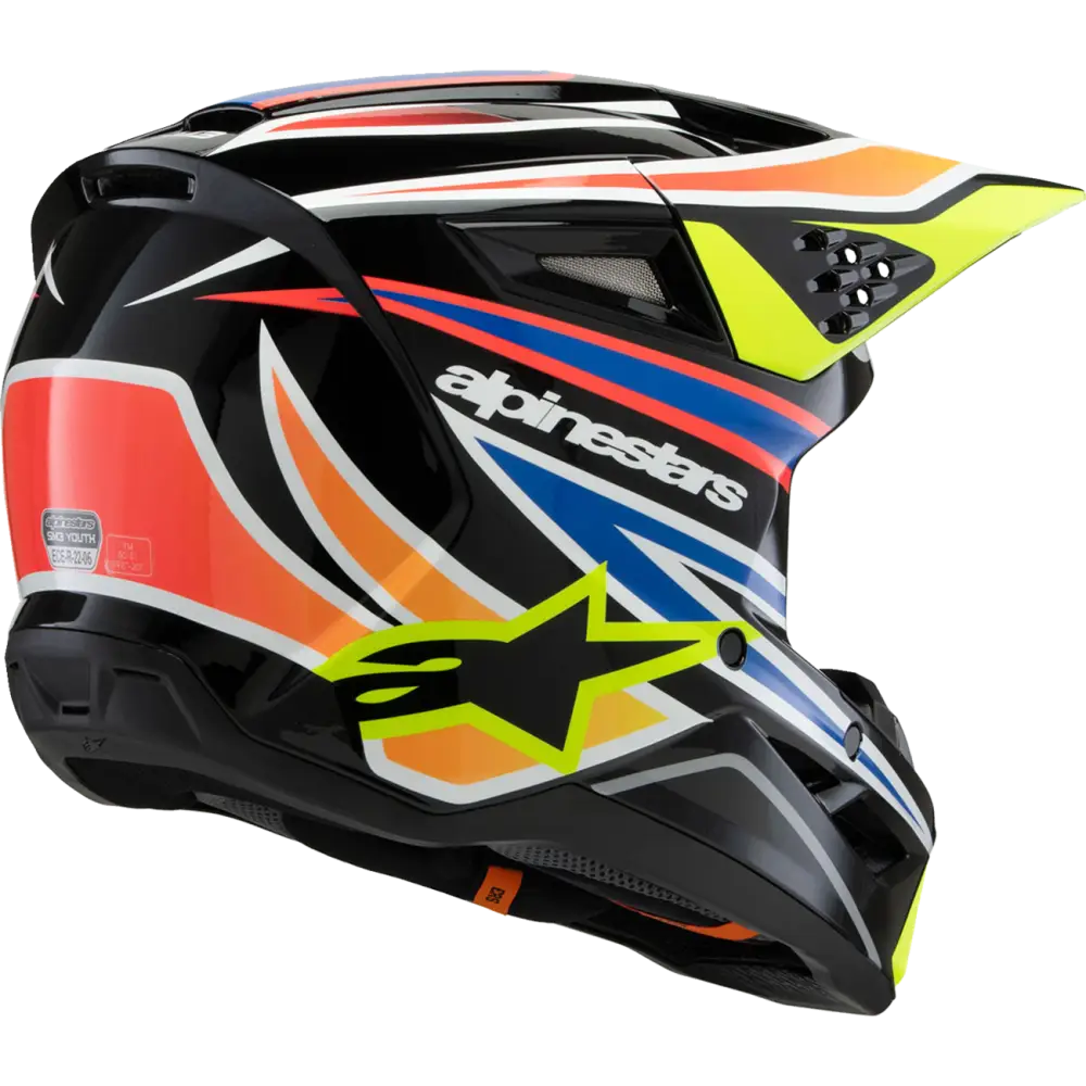 ALPINESTARS Youth SM3 Helmet - Wurx - Gloss Black/Yellow Fluo/Blue/Red Medium 8302025-1574-YM