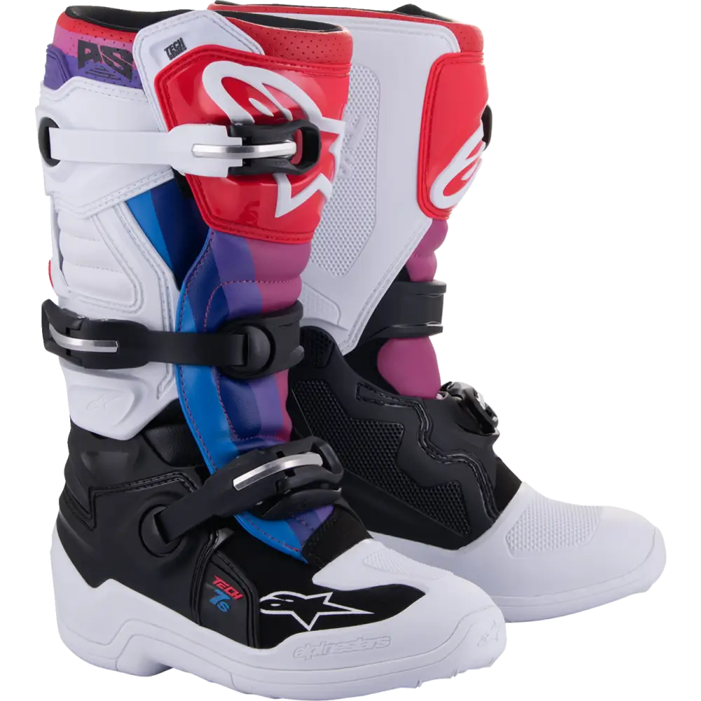 ALPINESTARS Youth Tech 7S Boots - White/Black/Rainbow - US 2 2015017-289-2