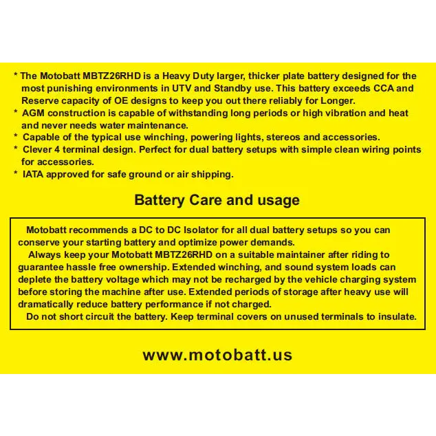 Battery Mbtz26rhd Sealed Factory Activated
