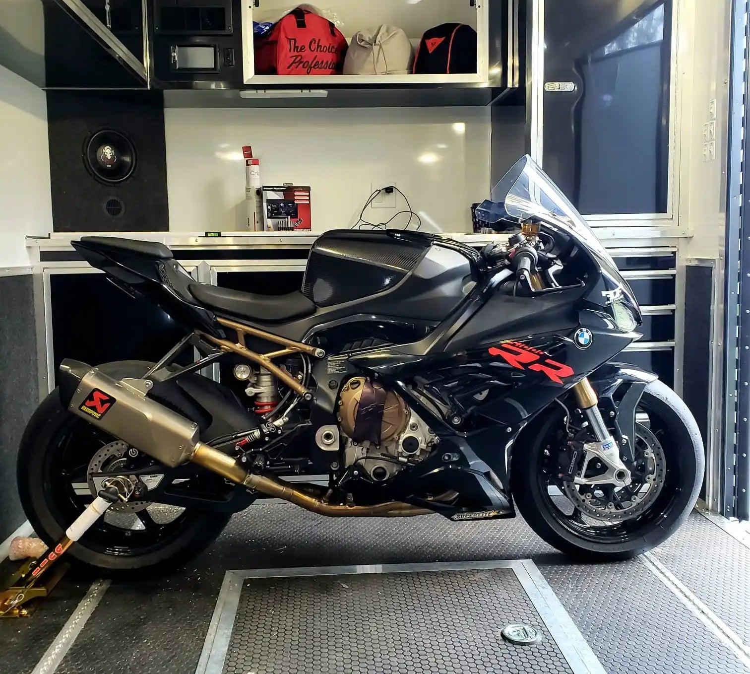 Black BMW S1000RR motorcycle.