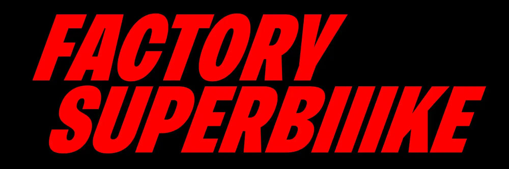 Bold red text reading ’FACTORY SUPERBIKE’ in an angular, aggressive font style.