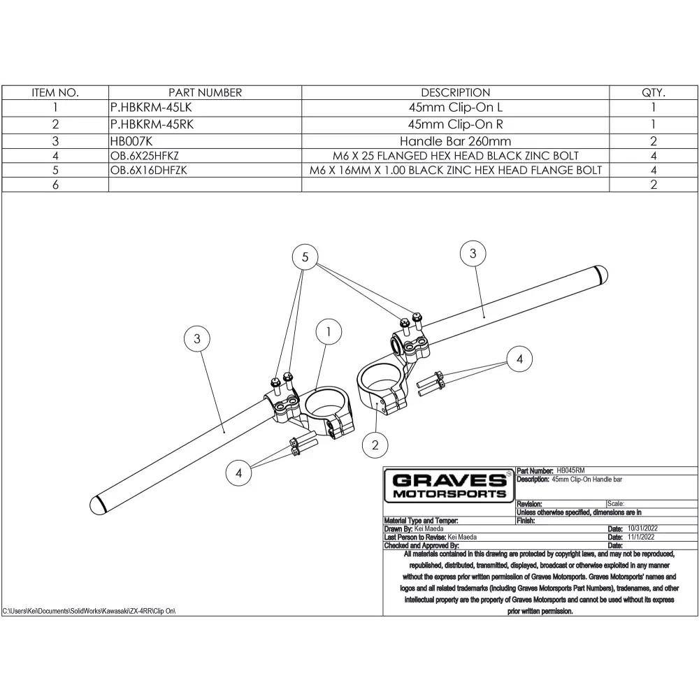 Graves Motorsports 45mm Riser Clip-on Motorcycle Handlebars - Parts