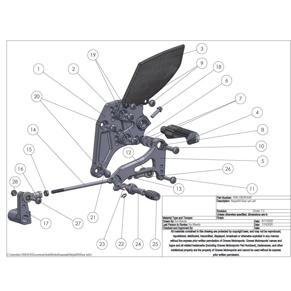 Graves Motorsports Kawasaki Ninja 400 Adjustable Rearsets - Parts