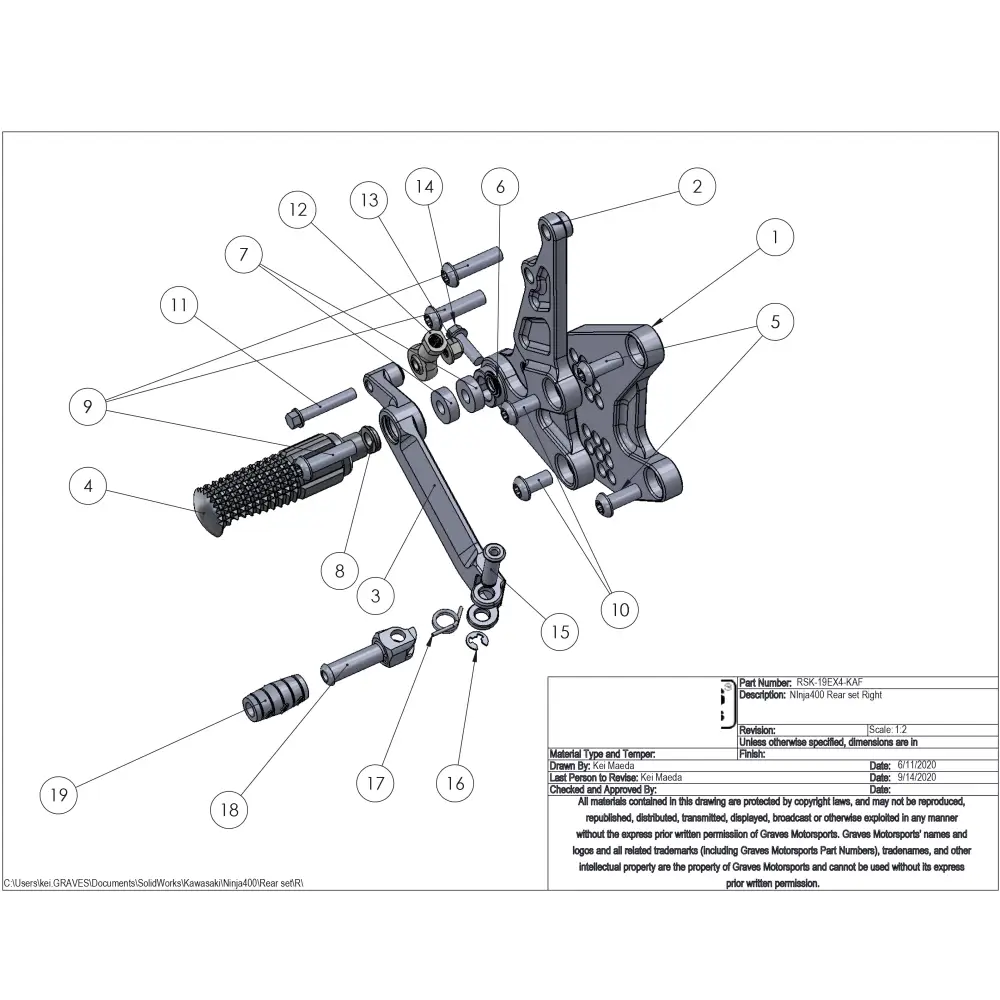 Graves Motorsports Kawasaki Ninja 400 Adjustable Rearsets - Parts