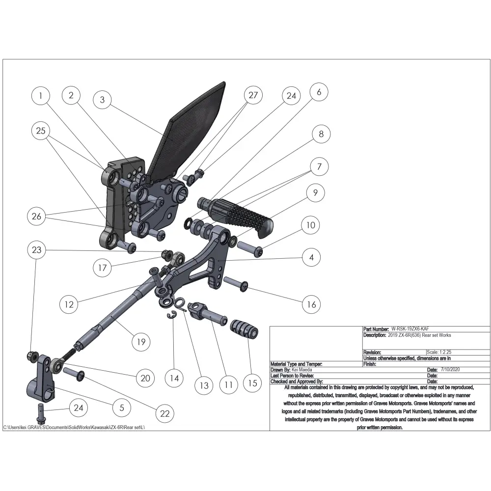 Graves Motorsports WORKS Kawasaki ZX-6R Adjustable Rearsets - Parts