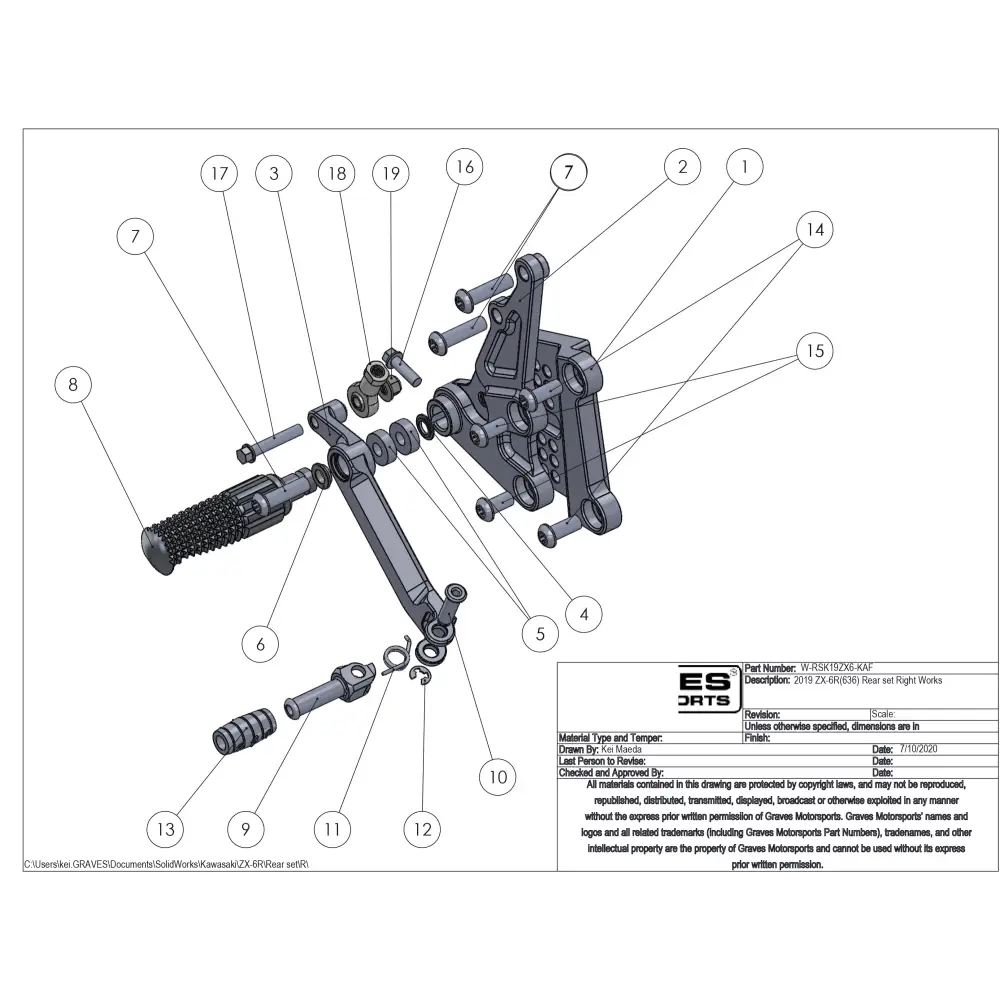 Graves Motorsports WORKS Kawasaki ZX-6R Adjustable Rearsets - Parts