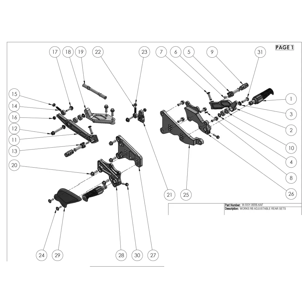 Graves Motorsports Yamaha R6 WORKS Rearsets - Parts