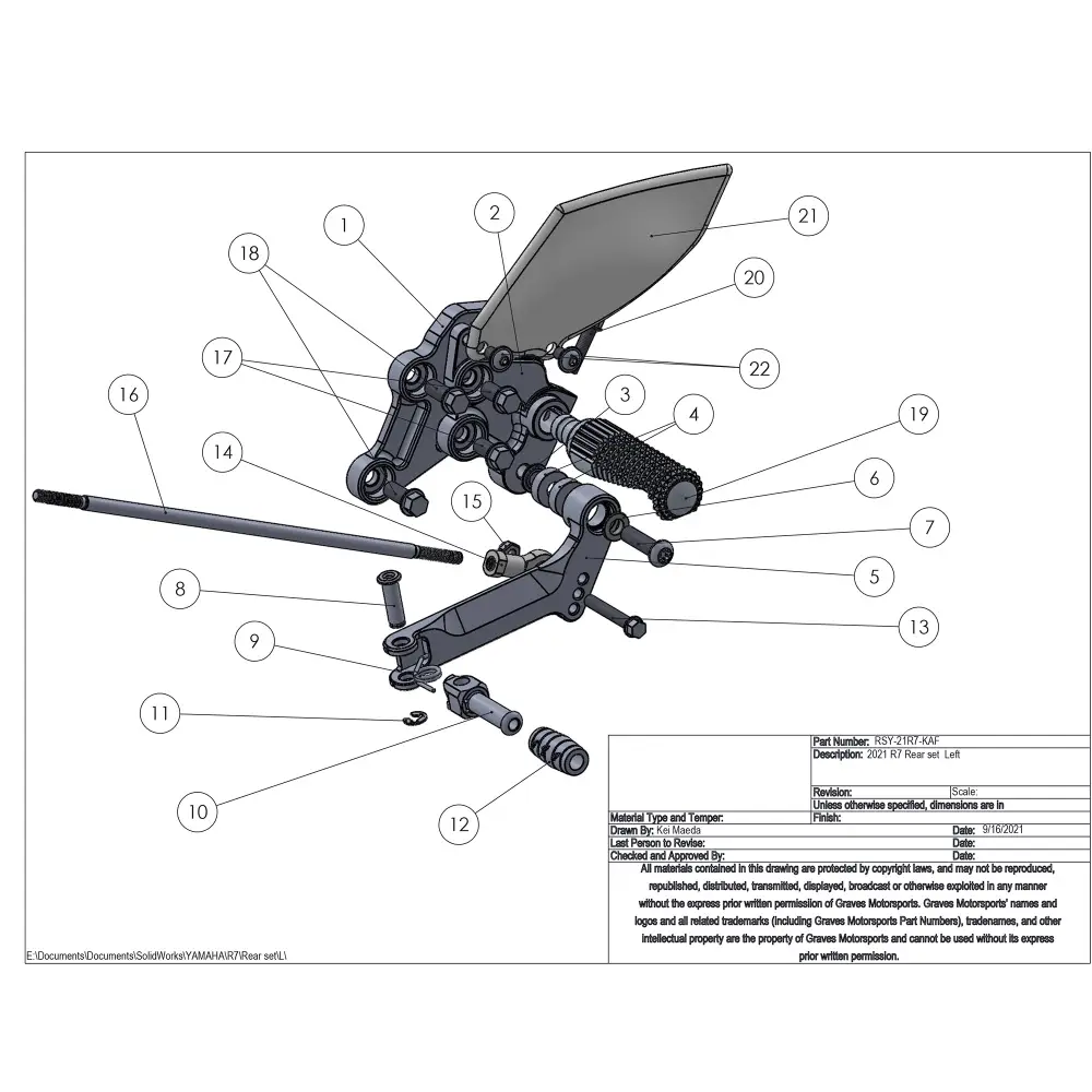 Graves Motorsports Yamaha R7 Adjustable Rearsets - Parts