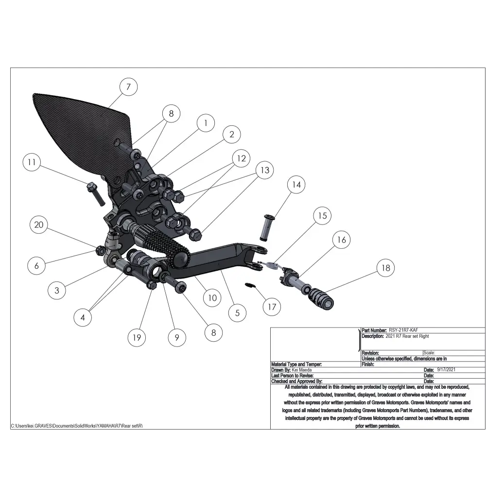 Graves Motorsports Yamaha R7 Adjustable Rearsets - Parts