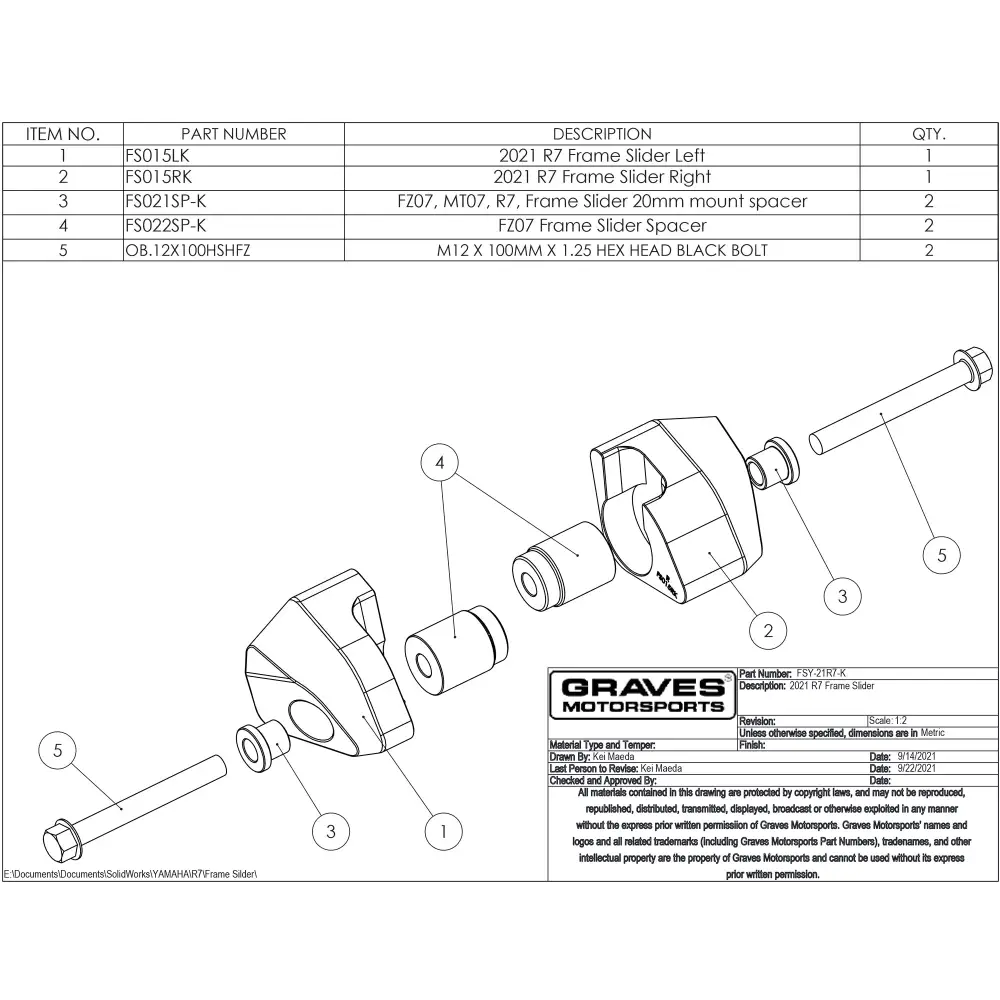 Graves Yamaha R7 Diamond Frame Sliders 2021 + Parts