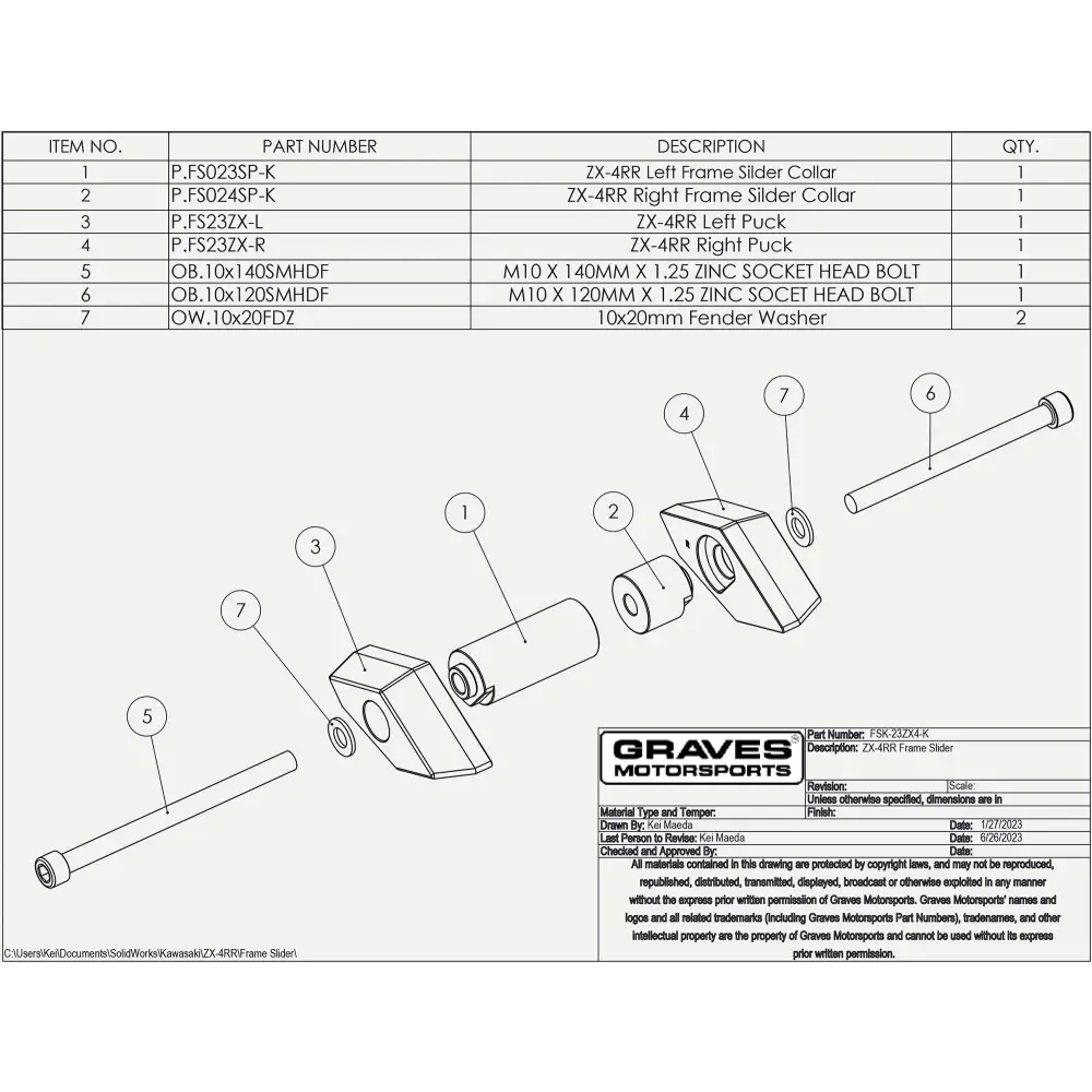 Kawasaki ZX-4RR Frame Slider Kit - Parts
