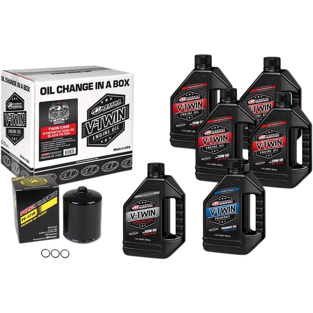 MAXIMA RACING OIL Twin Cam Synthetic 20W-50 Oil Change Kit - Black Filter 90-119016PB