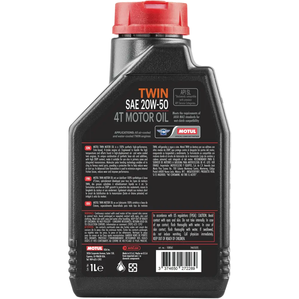 Motul Twin 100% Syn Oil 20w50 1qt