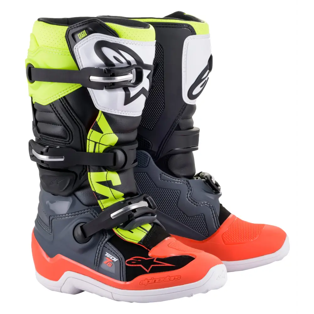 Tech 7s Boots Dark Grey/ Red Fluo/Yellow Fluo Sz 04